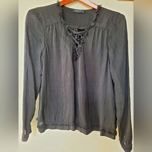 Maven West Revolve Womens Black Lace Up Fringe Trim Blouse Size M